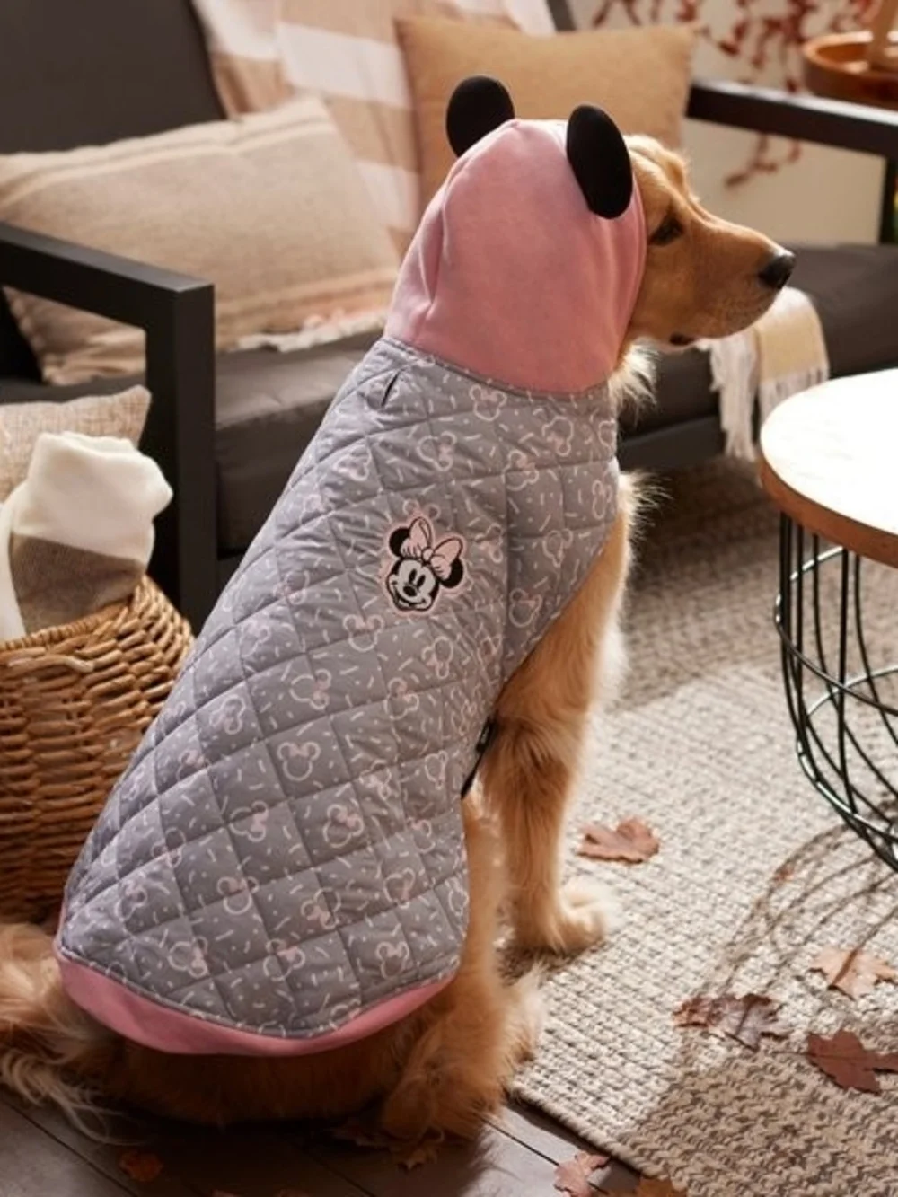 Minnie Mouse Quilted Gray & Pink Dog Coat with Hood